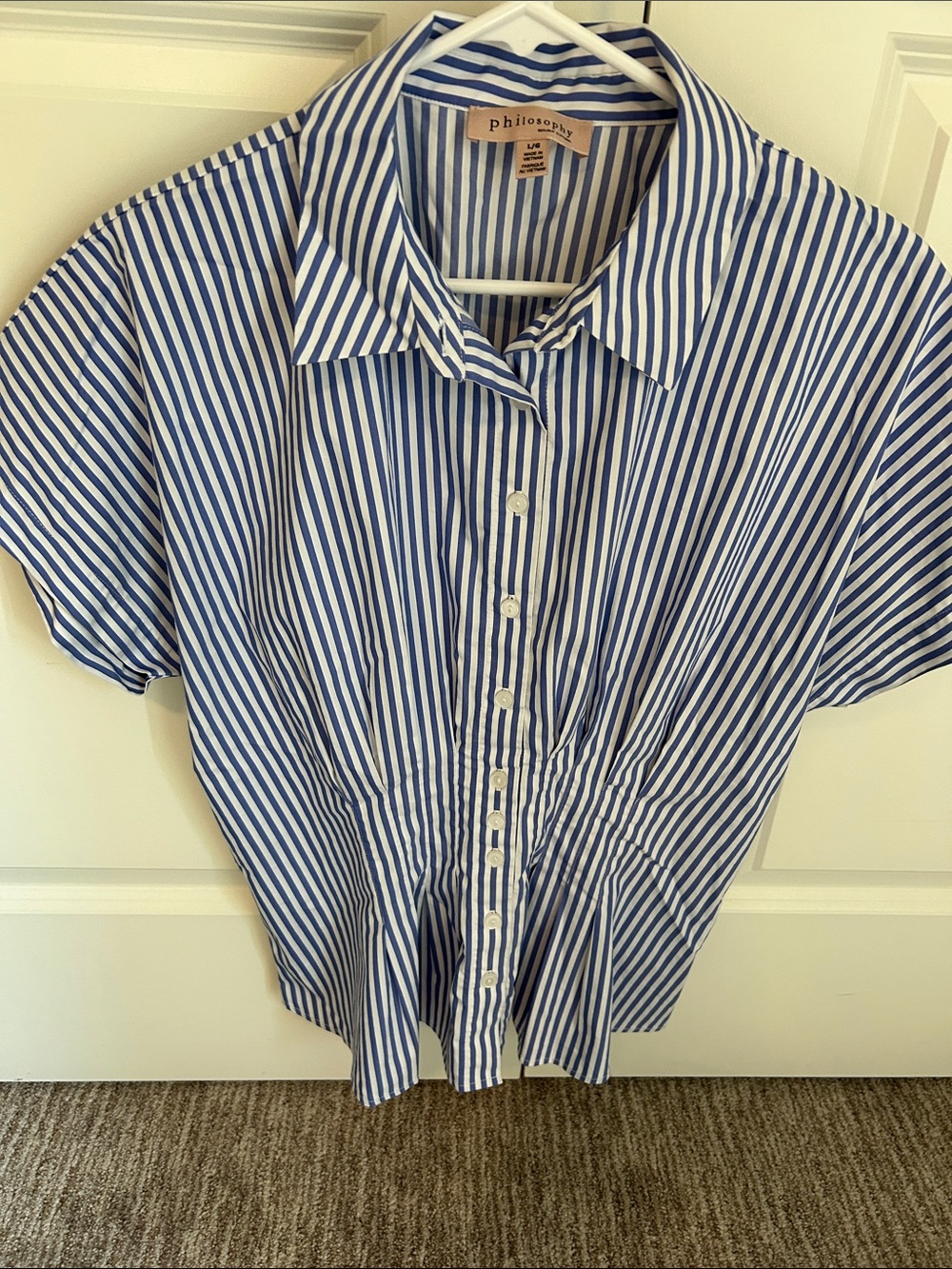 Philosophy Blue & White Striped Short-Sleeve Button Shirt